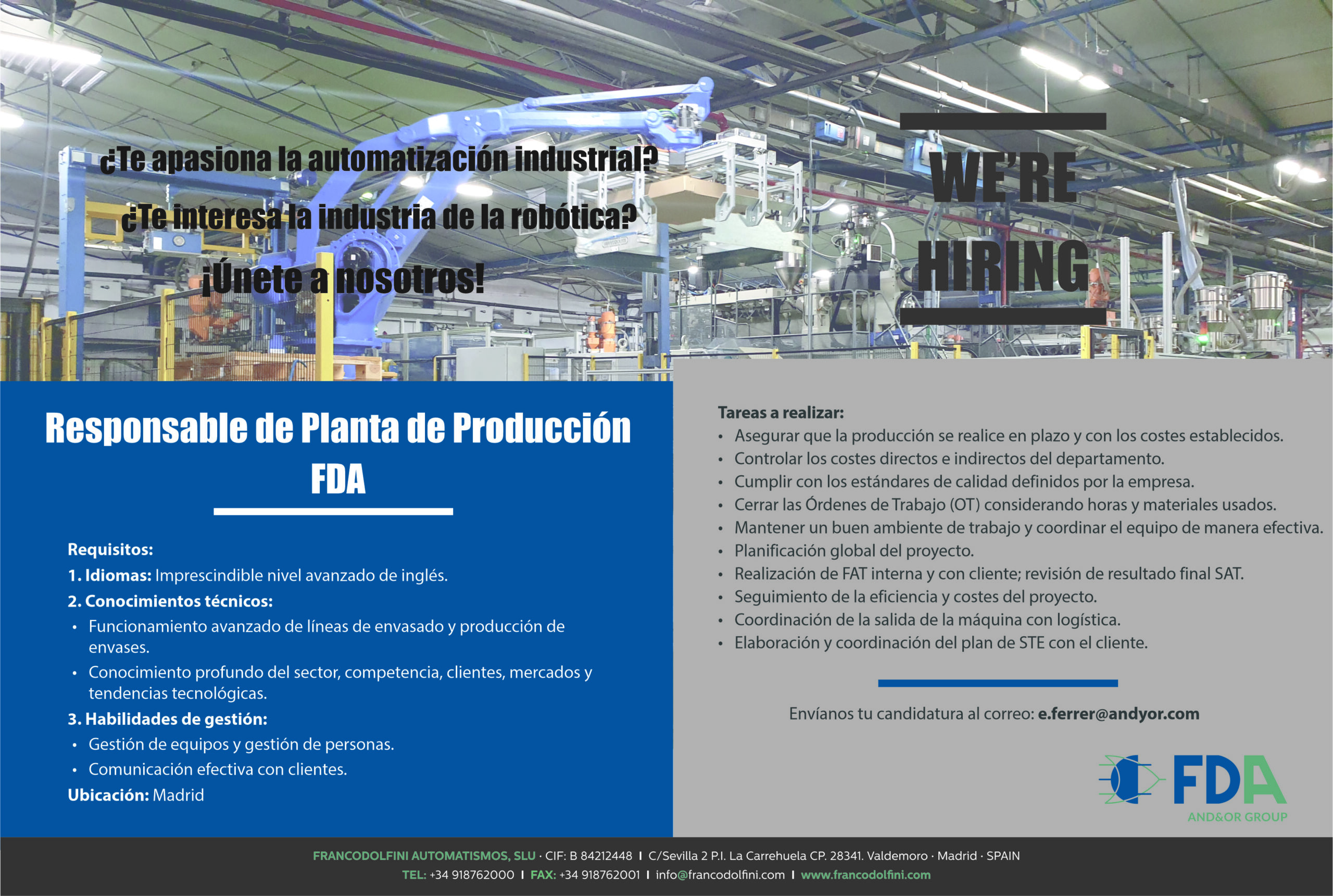 Responsable de Planta de Producción FDA